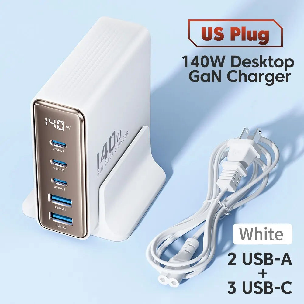 Toocki 140W GaN USB Charger 5in1 Desktop Fast Charge USB Type C Charger LED Display Charger For iPhone Xiaomi Smartphone Laptop