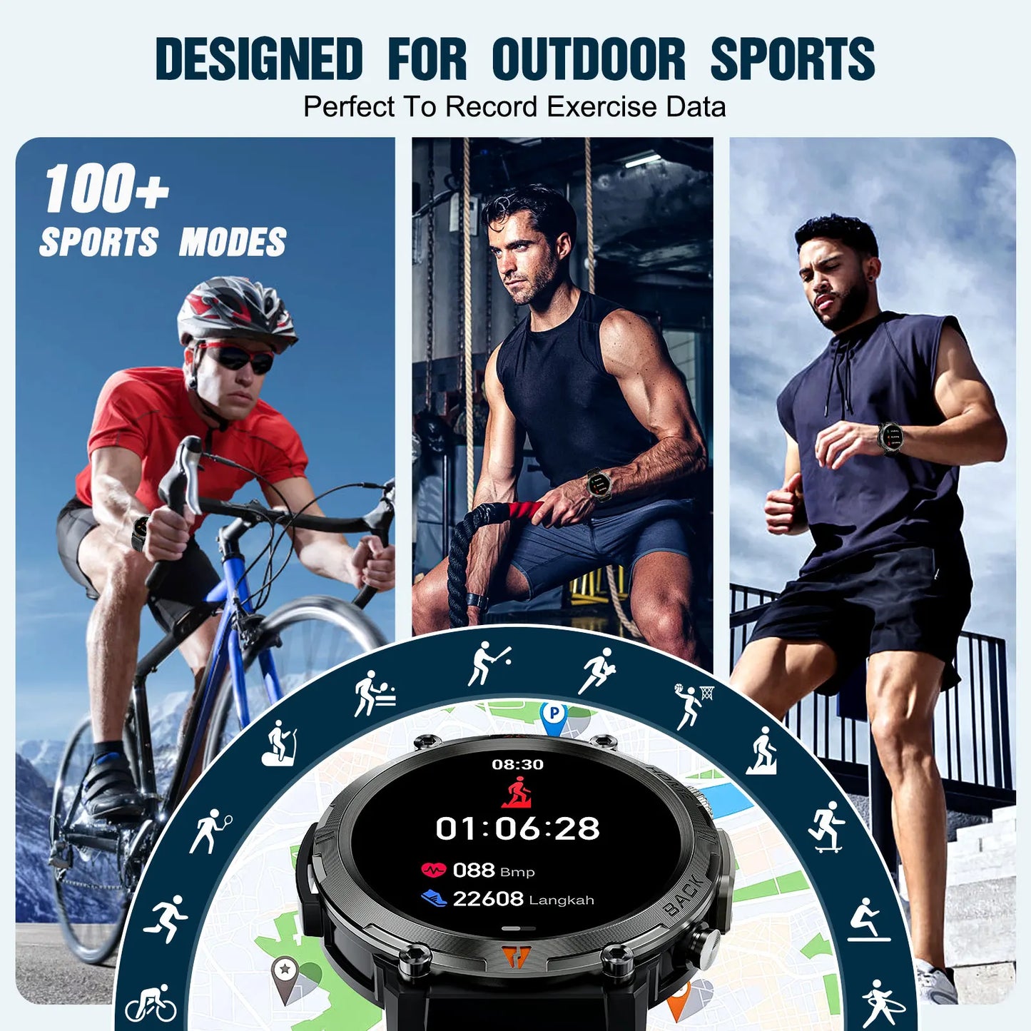 LaNikar KE3 Bluetooth Call Smart Watch Men Full Touch Screen Health Monitor With  steel ring Men SmartWatch For IOS Android