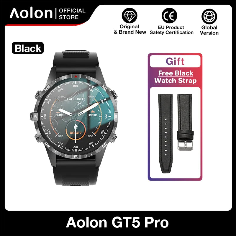 Aolon GT5pro Smart Watch Men 1.6 inch Full Screen HD Bluetooth Call 100+Sport Fitness Tracker Waterproof Smartwatch With compass