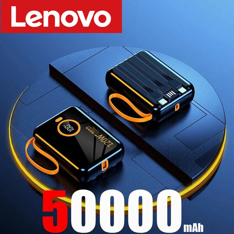 Lenovo 120W 100000mAh Portable Power Bank High Capacity Cable Two-way Fast Charging Mini Powerbank for iPhone Samsung ﻿2024