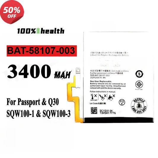 BAT-58107-003 3400Mah Battery For Blackberry Passport 4G Q30 SQW100-1 SQW100-3 Q 30 Bateria Batteries