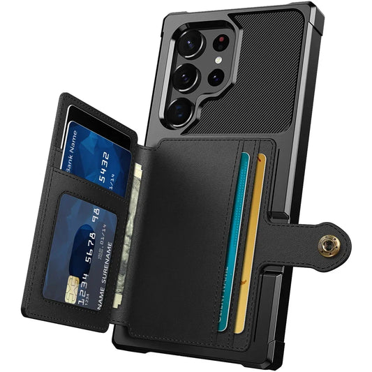 For Samsung Galaxy S25 S24 S23 Ultra S25 Plus Credit Card Case PU Leather Flip Wallet Cover with Photo Holder Hard Back Cover