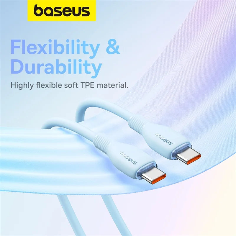 Baseus 100W USB C Cable For iPhone 16 15 Fast Charging Cable For Samsung Xiaomi Huawei Macbook Data Wire Charging Cable Soft TPE