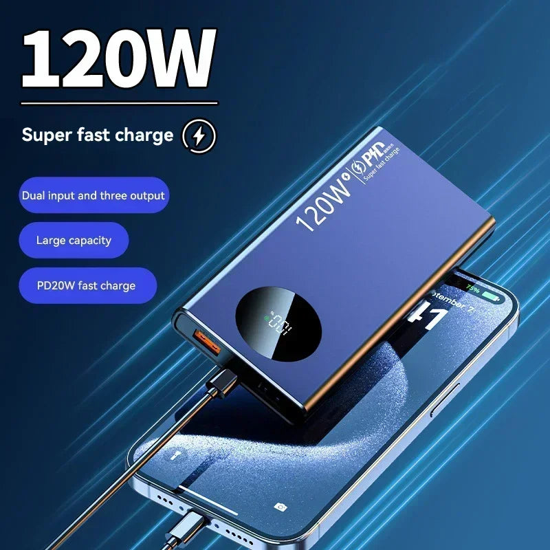 120W 50000mAh High Capacity Power Bank Fast Charging Powerbank Portable Battery Charger For iPhone Samsung Huawei 2025