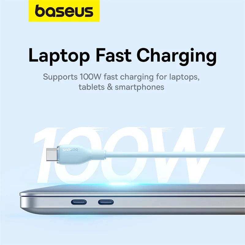 Baseus 100W USB C Cable For iPhone 16 15 Fast Charging Cable For Samsung Xiaomi Huawei Macbook Data Wire Charging Cable Soft TPE