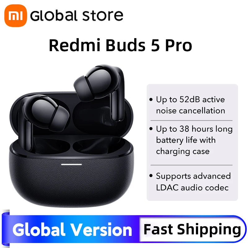 Global Version Xiaomi Redmi Buds 5Pro earphone Up to 52dB Active Nolse Cancellation 38Hours Long Battery Hi-Res Audio Wireless