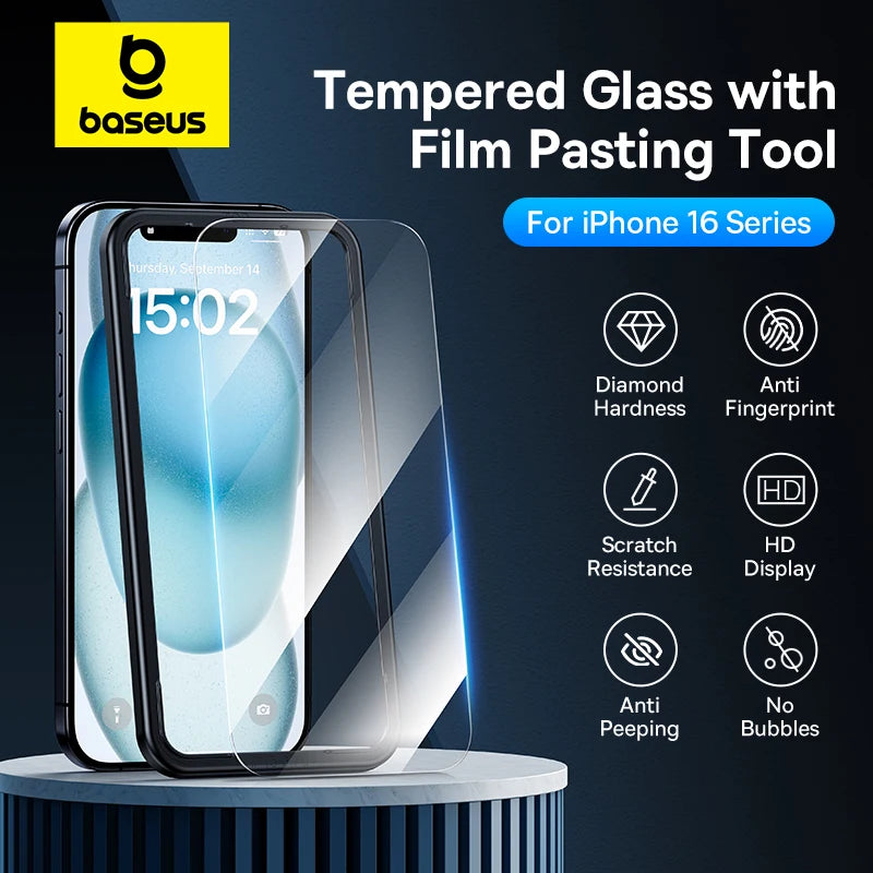 Baseus Tempered Glass for iPhone 16 Pro Max Plus Screen Protector for iPhone 15 14 13 12 11 Pro Max Clear Edge Anti-Peeping Film