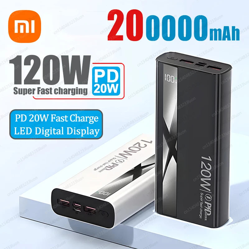 Xiaomi 120w Super Fast Charging Battery 200000mah Power Bank High Capacity Digital Display Power Bank For Iphone Samsung Gift