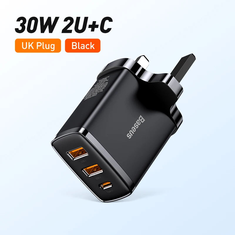 Baseus 30W USB Charger QC3.0 PD3.0 Type C PD Fast Charging Quick Phone Charger For iPhone 15 14 13 12 Pro Max Xiaomi Samsung