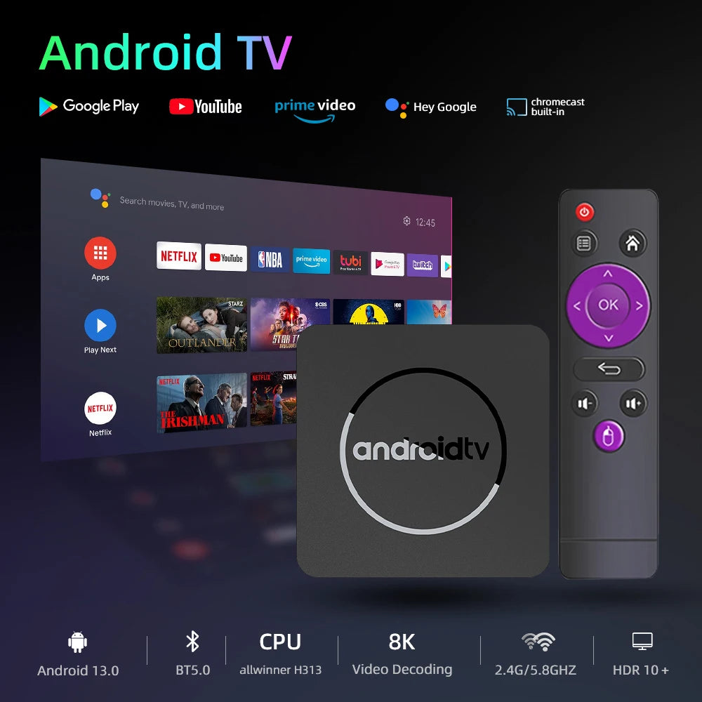 Global Version  Android13 Smart Android TV Box 4K Allwinner H313 2GB 16GB Dual 2.4G+5G Wifi Bluetooth Stream Media Player