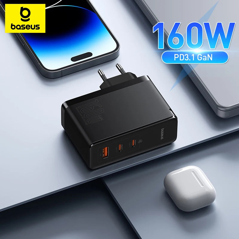 Baseus 160W GaN Charger For iPhone 15 14 13 Fast Charger For Laptop USB C Charger Support PD3.1 QC Phone Charger For Xiaomi