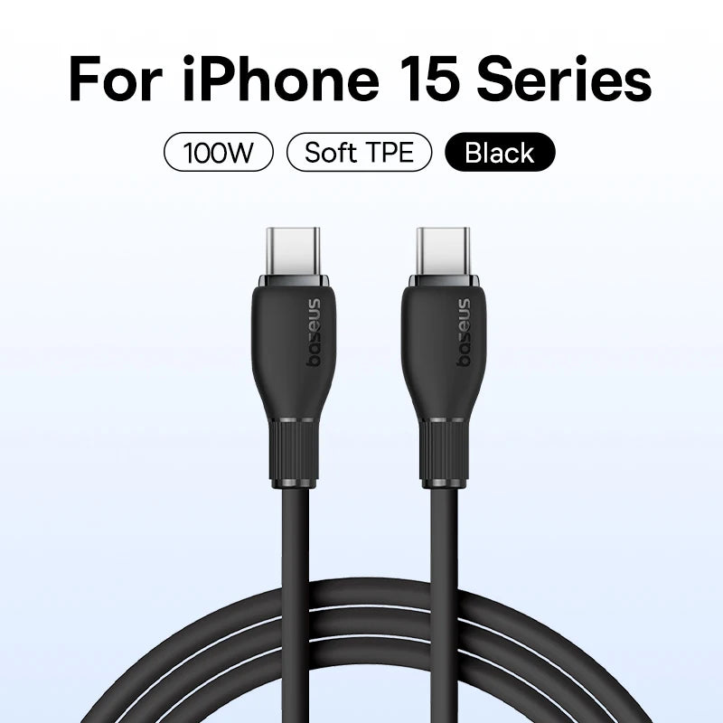 Baseus 100W USB C Cable For iPhone 16 15 Fast Charging Cable For Samsung Xiaomi Huawei Macbook Data Wire Charging Cable Soft TPE