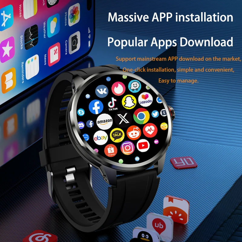 H99 Android Smart Watch 4G Network SIM Card 1.95'' AMOLED 750*750 Pull Out 180° 9MP Rotating Camera APP Download Smartwatch Men