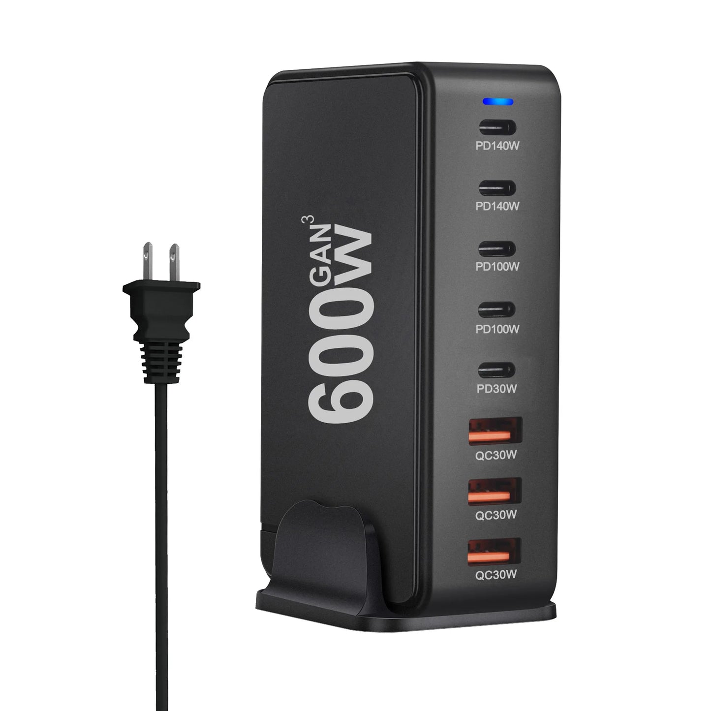 600W GaN Type C Charger 8-port USB C PD Fast Charging Station PD3.1 Adapters for iPhone 16 15 14 Samsung Xiaomi Huawei Tablets