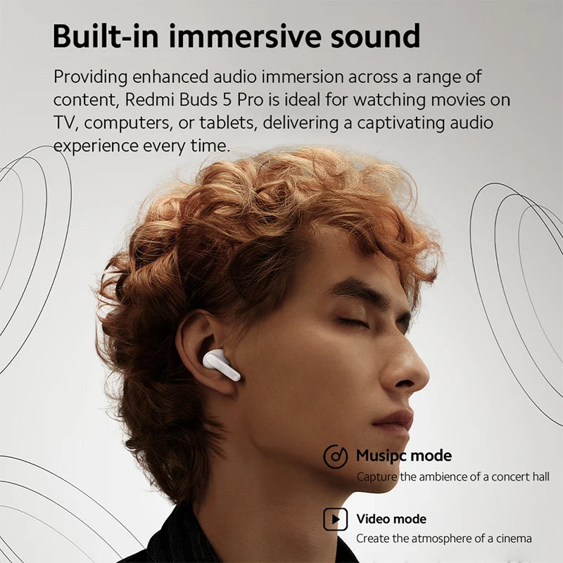 Global Version Xiaomi Redmi Buds 5Pro earphone Up to 52dB Active Nolse Cancellation 38Hours Long Battery Hi-Res Audio Wireless