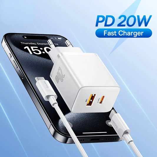 20W USB Charger Dual Charging Port Support Type C PD Fast Charging Phone Charger For iPhone 15 14 13 12 Pro Max 11 8 Plus