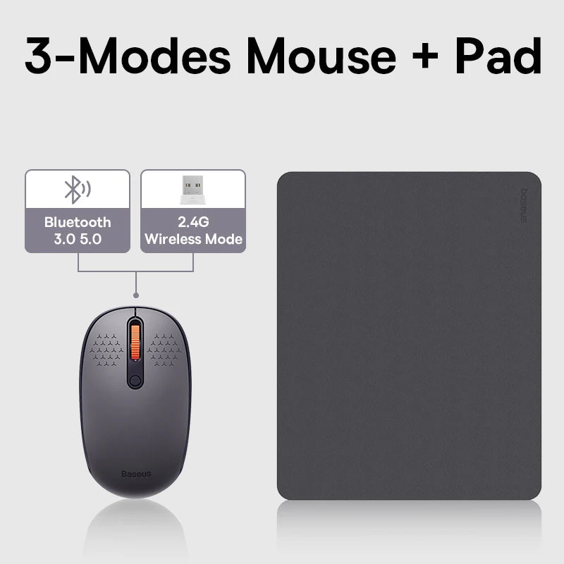 Baseus Wireless Mouse Bluetooth 5.0 Computer Mice and Keyboard with 2.4GHz USB Receiver for MacBook Tablet Laptop PC Gamer Mouse