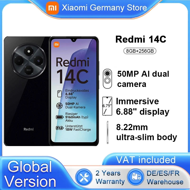 Global Version Xiaomi Redmi 14C Smartphone MediaTek Helio G81-Ultra 6.88" inch display Up to 120 Hz 50MP main camera