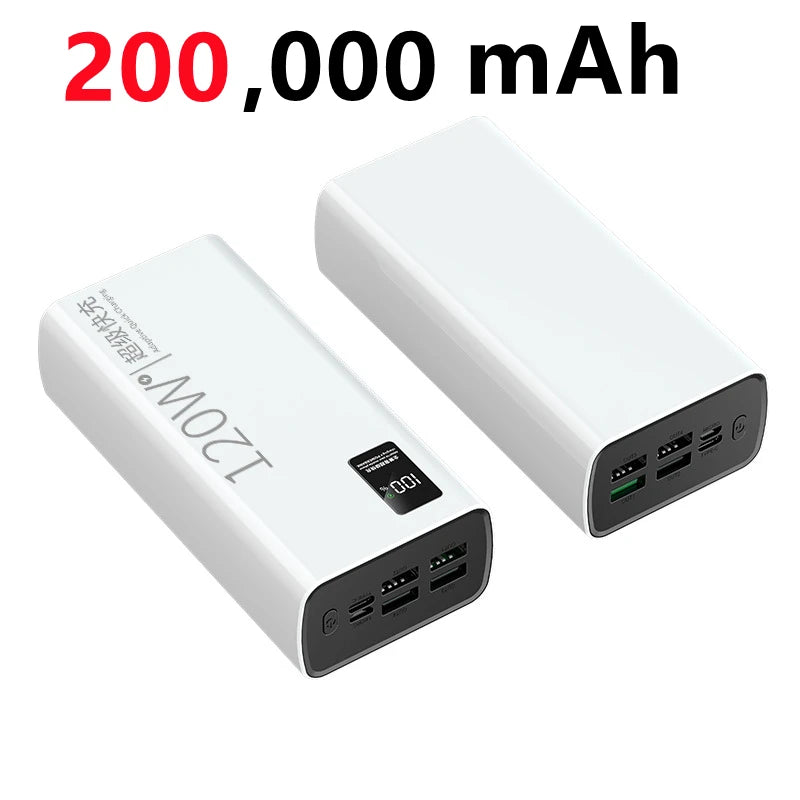 120W Power Bank For Xiaomi  Super Fast Charging 200,000mAh Ultralarge Capacity For  External Battery For Cell Phones, Laptops