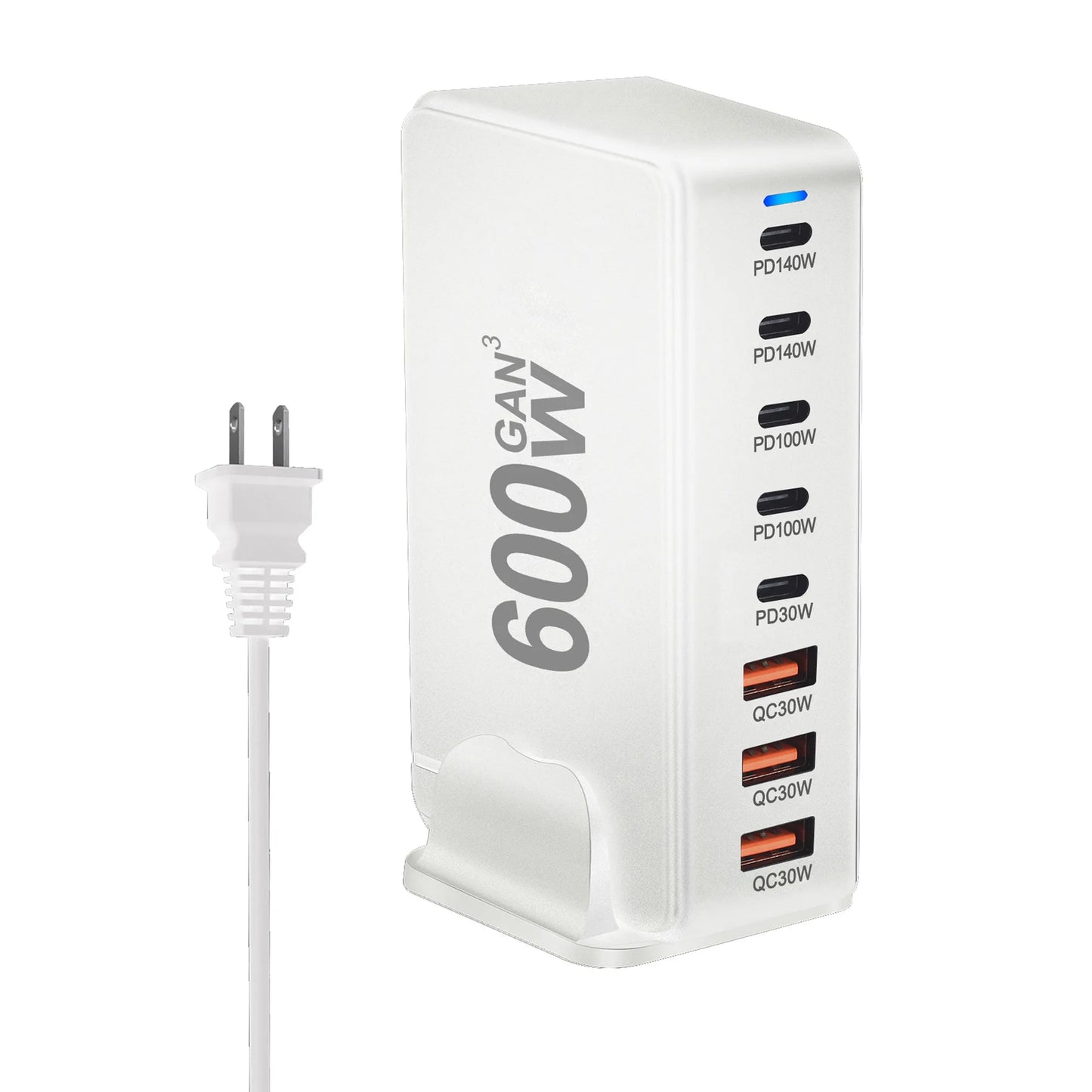 600W GaN Type C Charger 8-port USB C PD Fast Charging Station PD3.1 Adapters for iPhone 16 15 14 Samsung Xiaomi Huawei Tablets