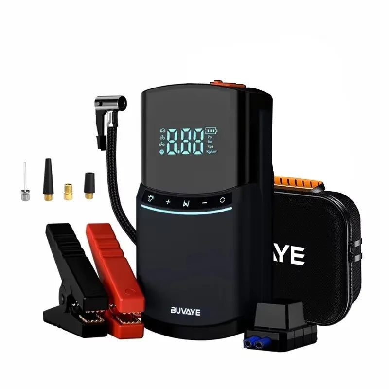 BUVAYE 4 in 1 Car Jump Starter Air Pump 150PSI Tire Compressor 2000A Jump Starter Device Power Bank Digital Inflatable Pump