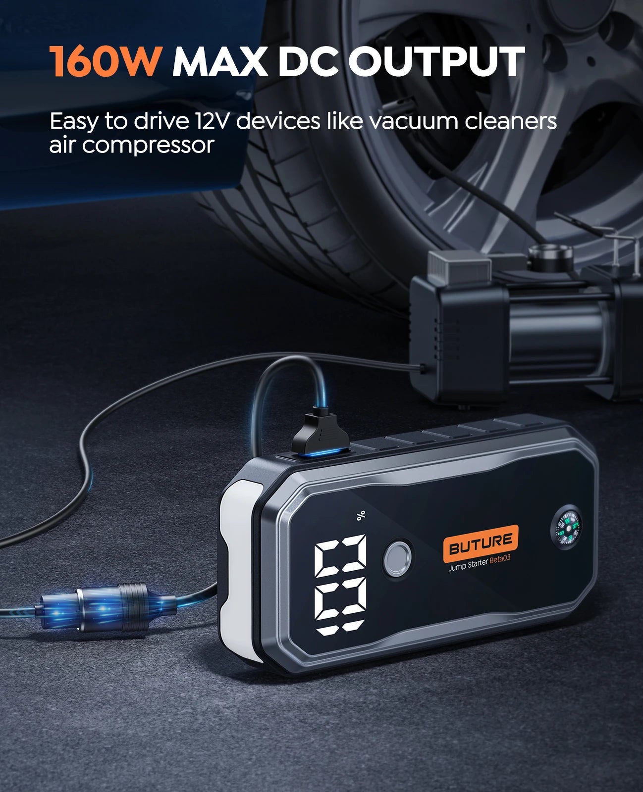 BUTURE 5000A Jump Starter 160W DC Quick Charge 26800 mAh Car Power Bank Portable For Emergency Booster Starting Device