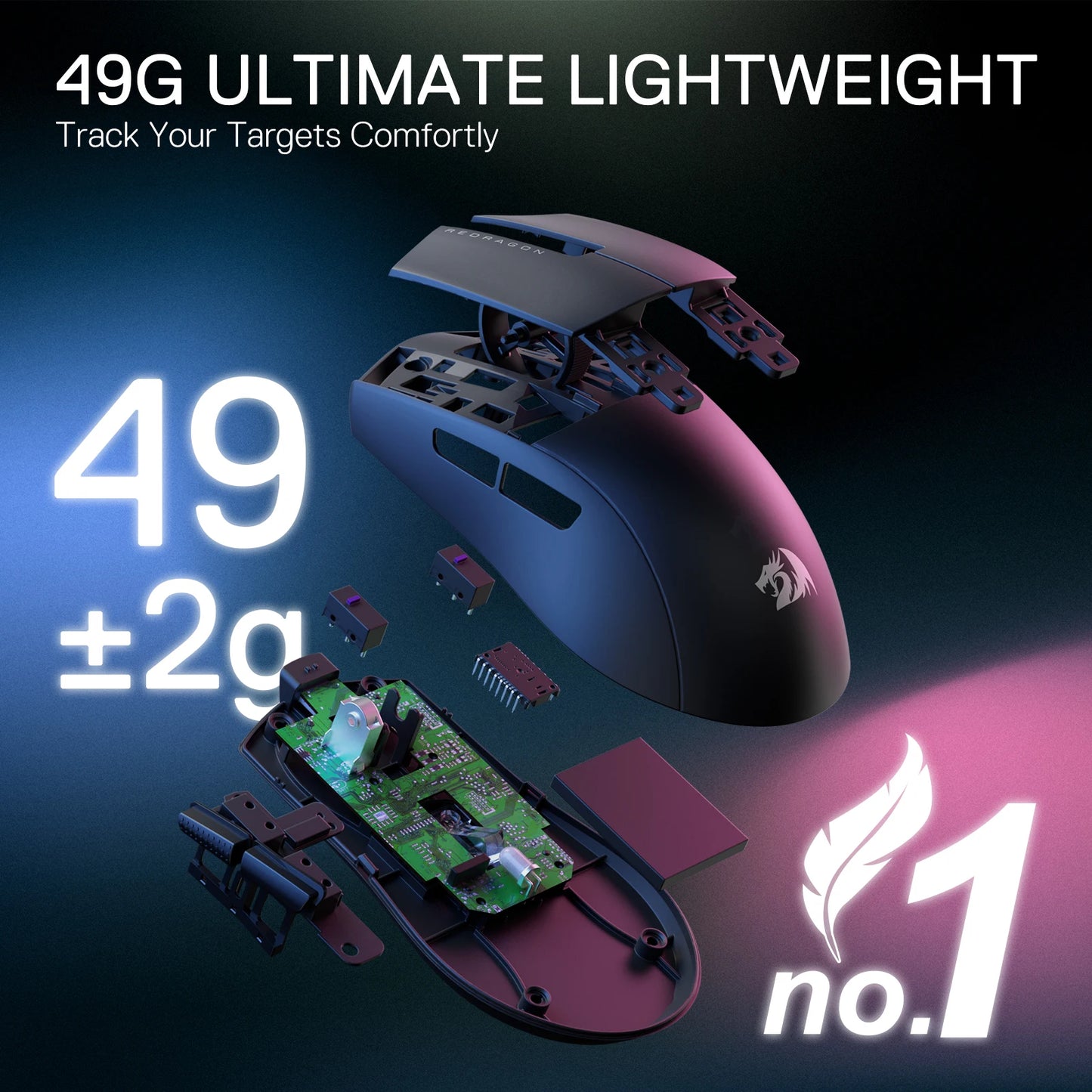 Redragon M916 PRO 3-Mode Wireless Gaming Mouse, 49G Ultra-Light 26K DPI Full Programmable Buttons Gamer Mouse