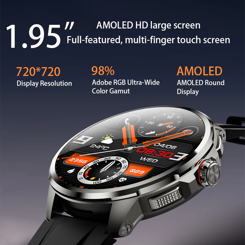 H99 Android Smart Watch 4G Network SIM Card 1.95'' AMOLED 750*750 Pull Out 180° 9MP Rotating Camera APP Download Smartwatch Men