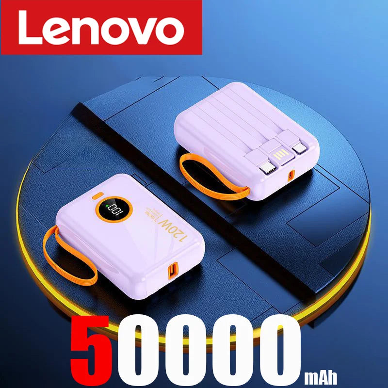 Lenovo 120W 100000mAh Portable Power Bank High Capacity Cable Two-way Fast Charging Mini Powerbank for iPhone Samsung ﻿2024