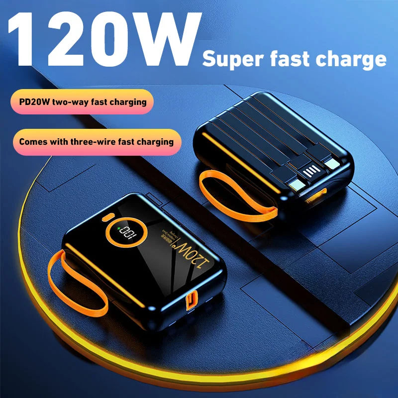 Lenovo 120W 100000mAh Portable Power Bank High Capacity Cable Two-way Fast Charging Mini Powerbank for iPhone Samsung ﻿2024