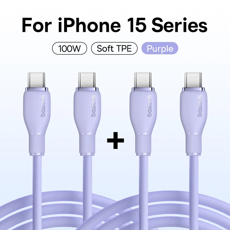 Baseus 100W USB C Cable For iPhone 16 15 Fast Charging Cable For Samsung Xiaomi Huawei Macbook Data Wire Charging Cable Soft TPE