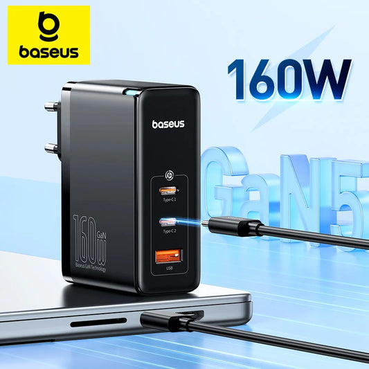 Baseus 160W GaN Charger Fast Charger For Laptop Tablet iPhone 15 14 Type C Charger Support PD3.1 QC PPS With USB Phone Charger