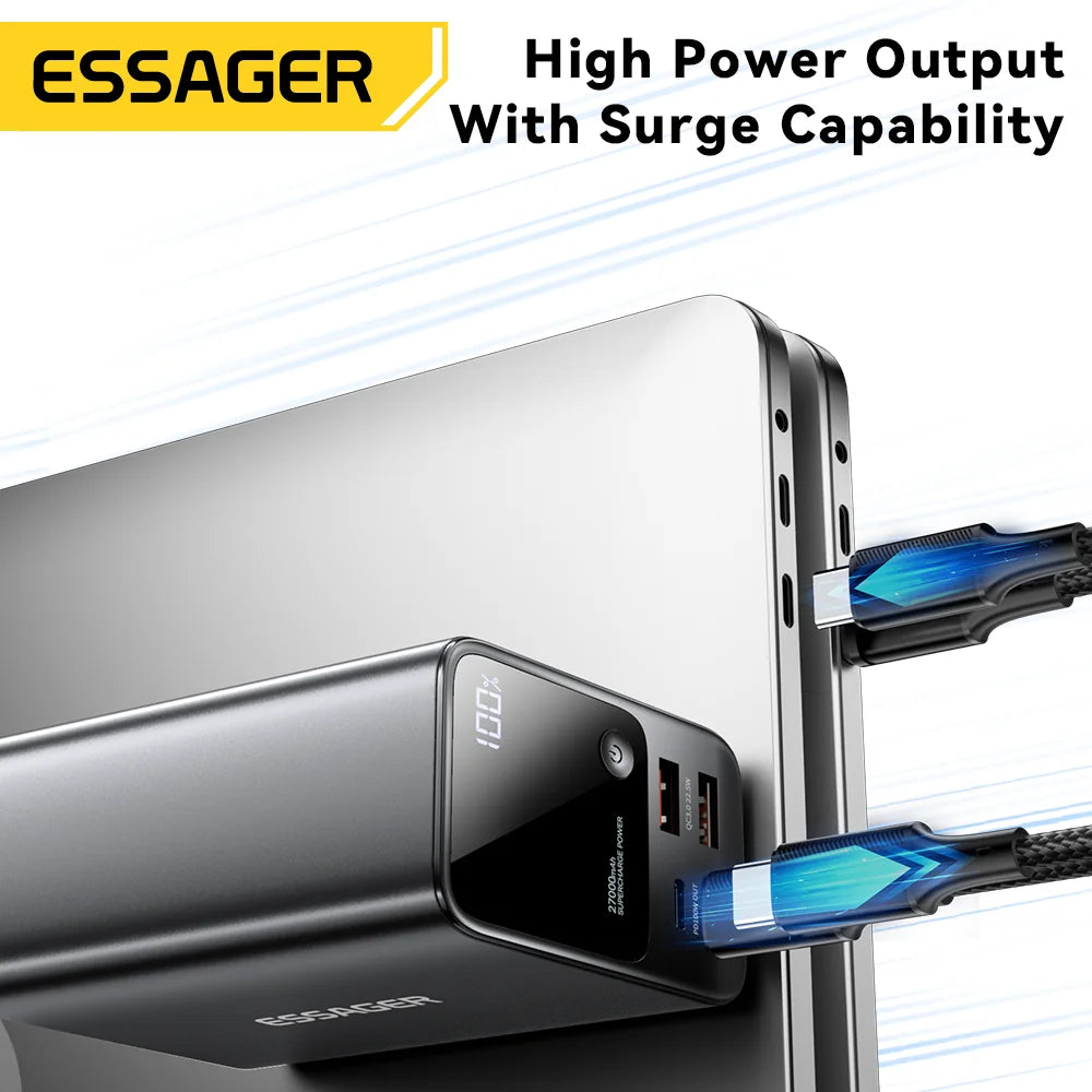 Essager 100W Power Bank 27000mAh PD Fast Charging Portable PowerBank for Laptop Xiaomi Macbook Pro Fast Charge External Battery