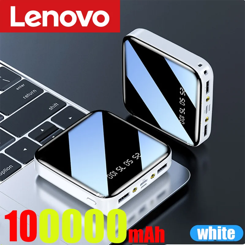 Lenovo 200000mAh Mini Power Bank Portable Charger Mirror Screen LED Digital Powerbank External Battery for iPhone Xiaomi Huawei