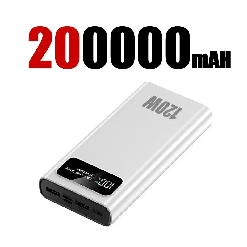 200000mAh Power Bank Super Fast Charging 120W Portable Ultralarge Capacity Battery With LED Digital Display For iPhone Xiaomi