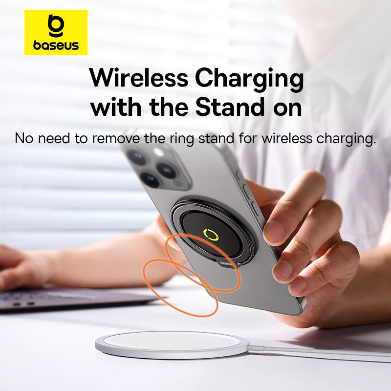 【New】Baseus Magnetic Ring Phone Holder Stand for MagSafe Wireless Charging for iPhone 16 15 14 Pro Max 360 Rotating Finger Stand