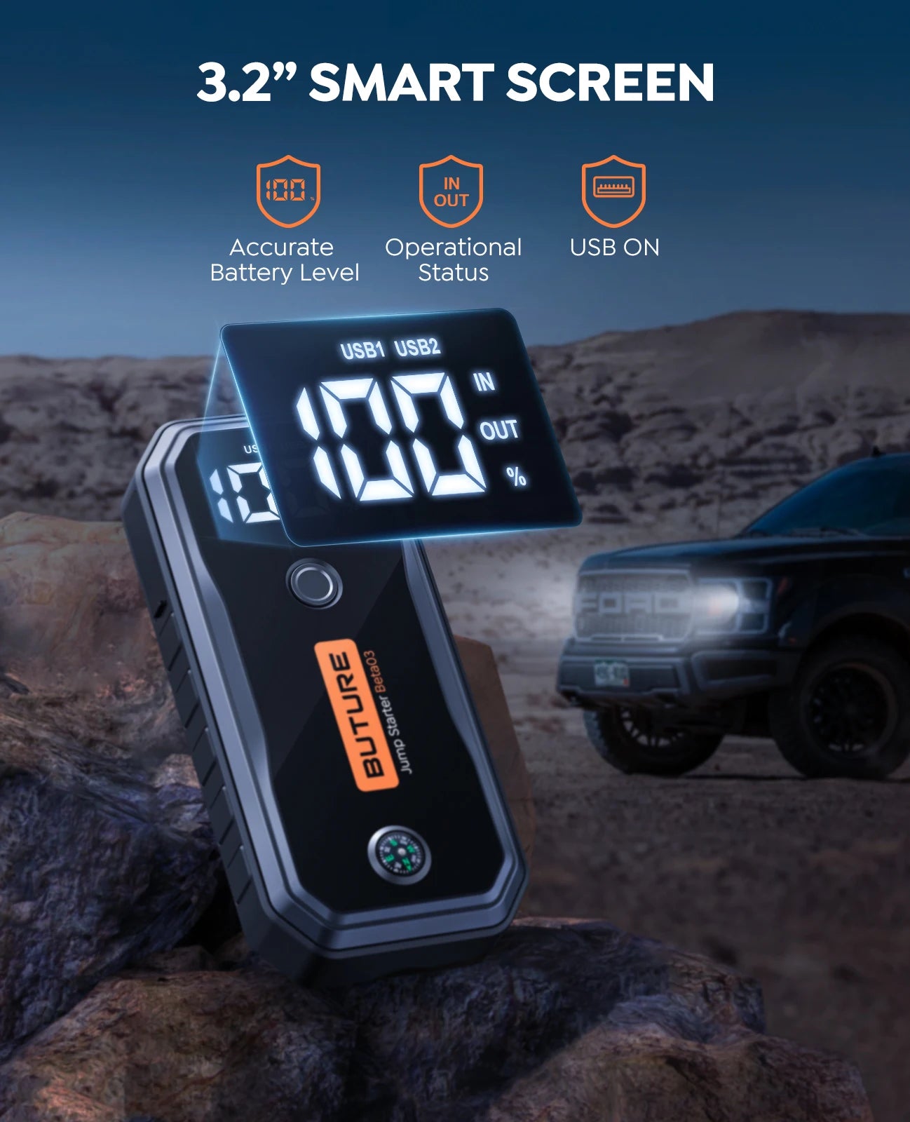 BUTURE 5000A Jump Starter 160W DC Quick Charge 26800 mAh Car Power Bank Portable For Emergency Booster Starting Device