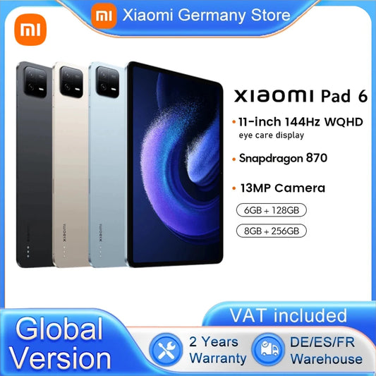 Global Version Xiaomi Mi Pad 6 Snapdragon 870 128GB/256GB Tablet 11 ''WQHD + 144Hz Bluetooth Fast Charging 8840mAh Battery