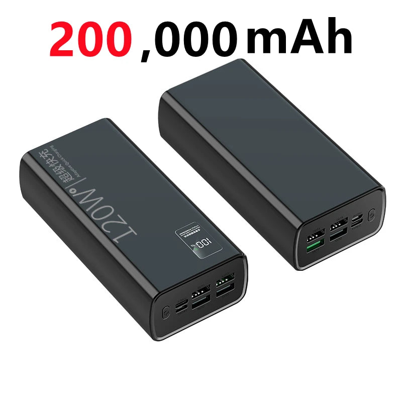 120W Power Bank For Xiaomi  Super Fast Charging 200,000mAh Ultralarge Capacity For  External Battery For Cell Phones, Laptops