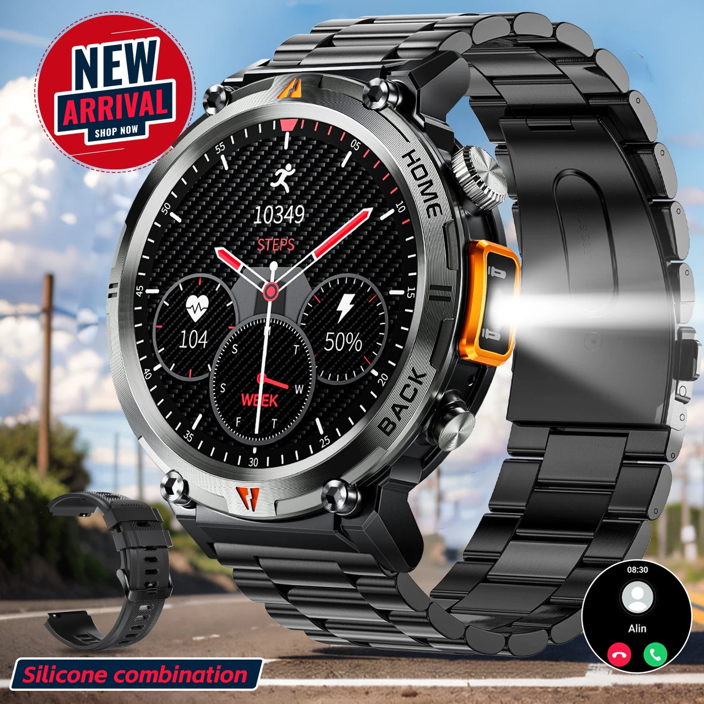 LaNikar KE3 Bluetooth Call Smart Watch Men Full Touch Screen Health Monitor With  steel ring Men SmartWatch For IOS Android