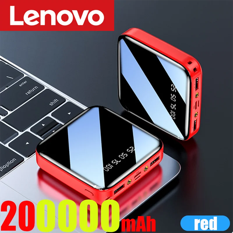 Lenovo 200000mAh Mini Power Bank Portable Charger Mirror Screen LED Digital Powerbank External Battery for iPhone Xiaomi Huawei