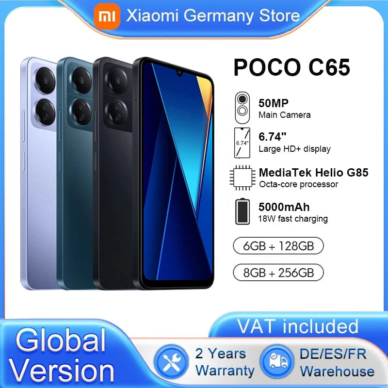 Global Version POCO C65 Smartphone MTK Helio G85 NFC 6.74 "90Hz Display 5000mAh Battery 18W Fast Charging 50MP AI Camera