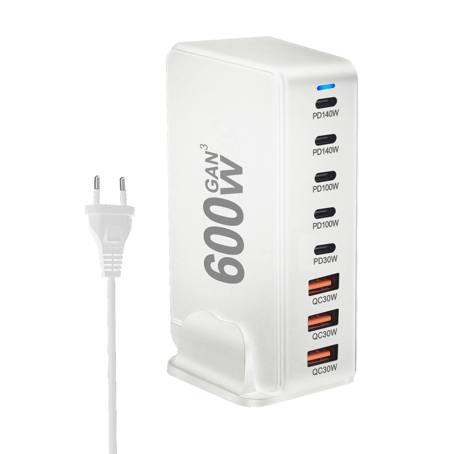 600W GaN Type C Charger 8-port USB C PD Fast Charging Station PD3.1 Adapters for iPhone 16 15 14 Samsung Xiaomi Huawei Tablets