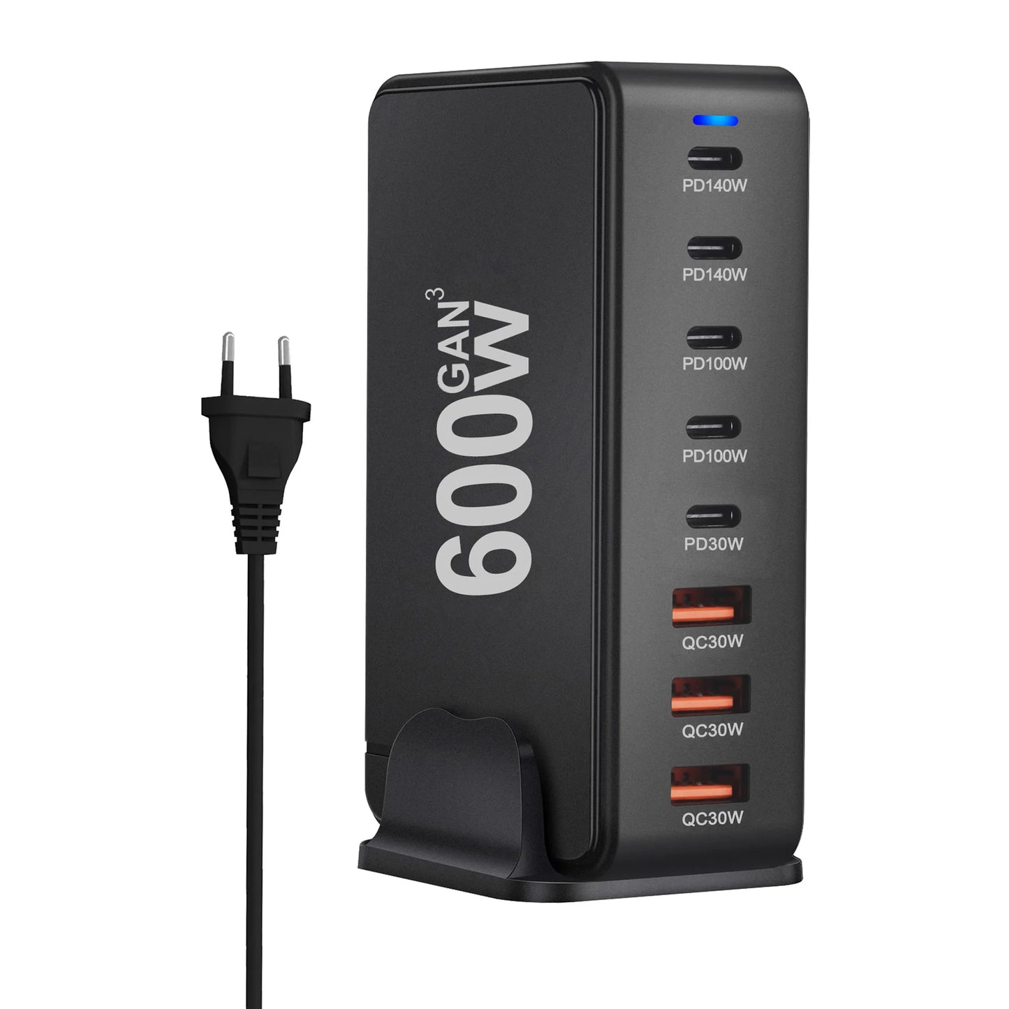 600W GaN Type C Charger 8-port USB C PD Fast Charging Station PD3.1 Adapters for iPhone 16 15 14 Samsung Xiaomi Huawei Tablets