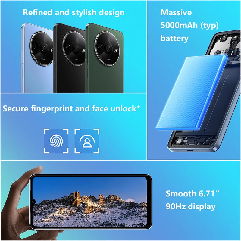 Global Version Xiaomi Redmi A3 Smartphone Mediatek Helio G36 Hd Screen 6.71 Inch Dual Camera 5000mah Battery 10w Fast Charge