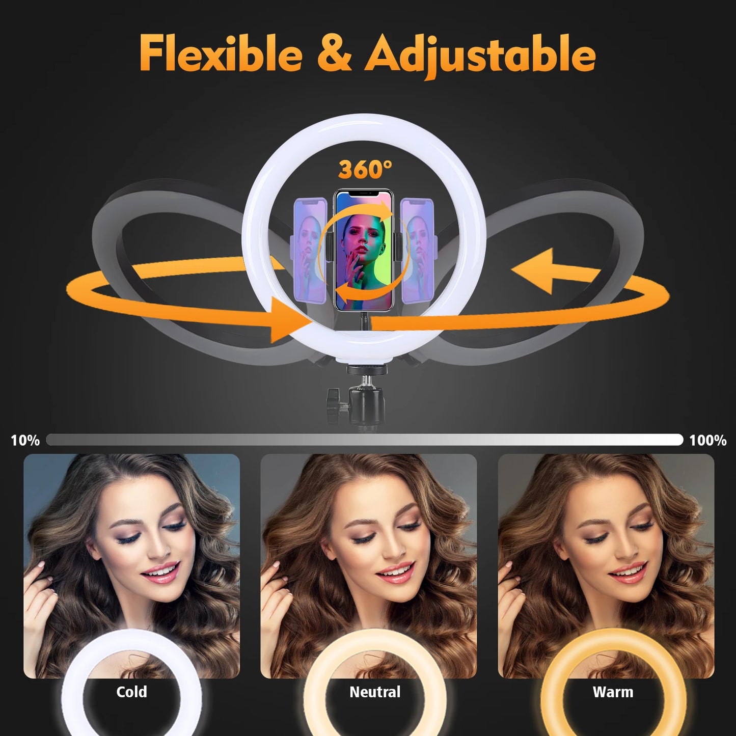 10 Inch LED Ring Light with Adjustable 160cm Tripod, 3 Color Modes for Photography and Video Recording, Selfies, Live Streaming