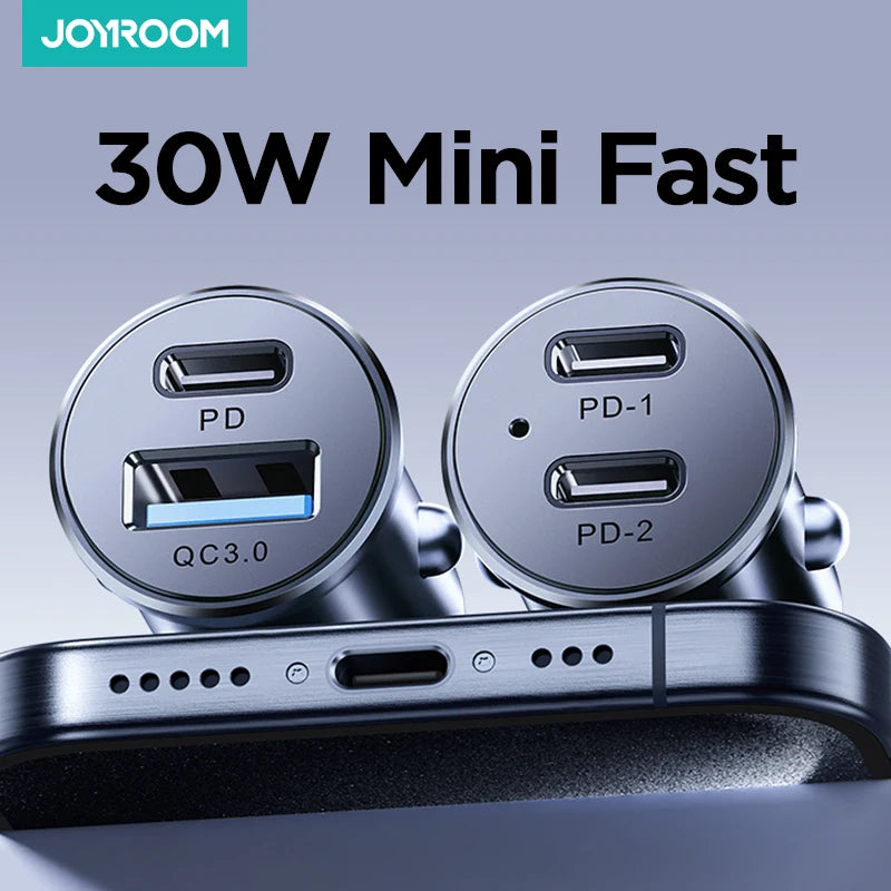 Joyroom 30W USB C Car Charger Adapter PD QC3.0 Mini & Metal USB Charger Fast Charging Phone Charger for iPhone Samsung Galaxy