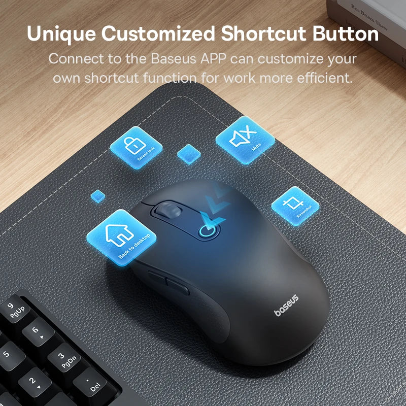 Baseus F02 Wireless Mouse Bluetooth 5.2 2.4G 4000DPI Ergonomic 7 Mute Buttons Mice for iPad MacBook Tablet Laptop Computer Mouse