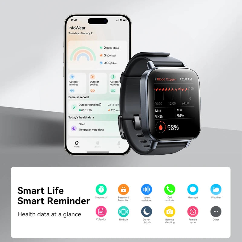 Joyroom Voice Calling Smartwatch Men Health Monitoring 1ATM Waterproof Smart Notifications Voice Assistant Smart Watch Women