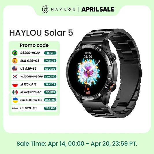 HAYLOU Solar 5 Voice Calling Smartwatch 1.58'' AMOLED Display 60Hz Smart Watch 24H Health Monitoring Sports Smartwatch for Men